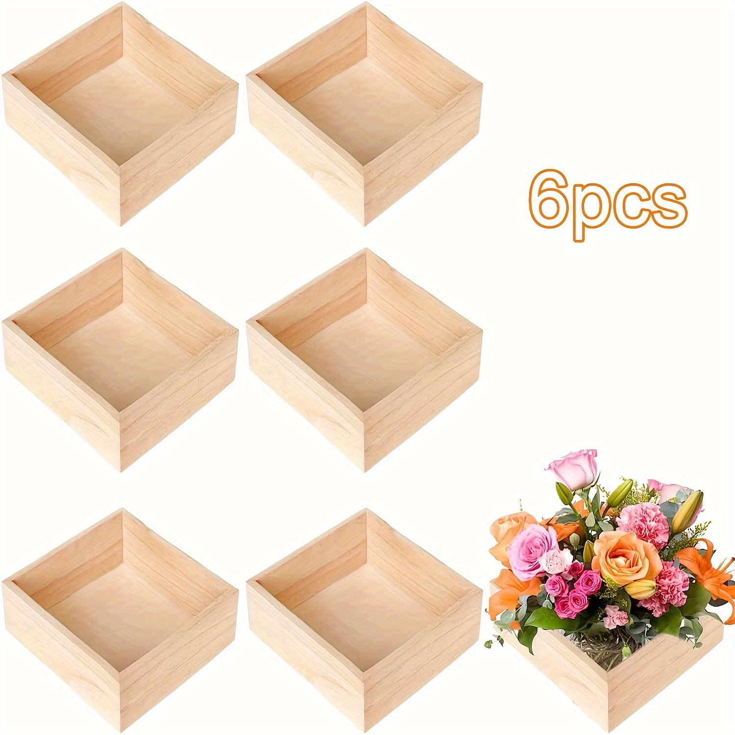 

6-pack Unfinished Wood Cubes 5.91" Square Rustic Style Storage Boxes For Home Decor, , Tabletop Decor, Succulent Planters, Diy Craft Organizer