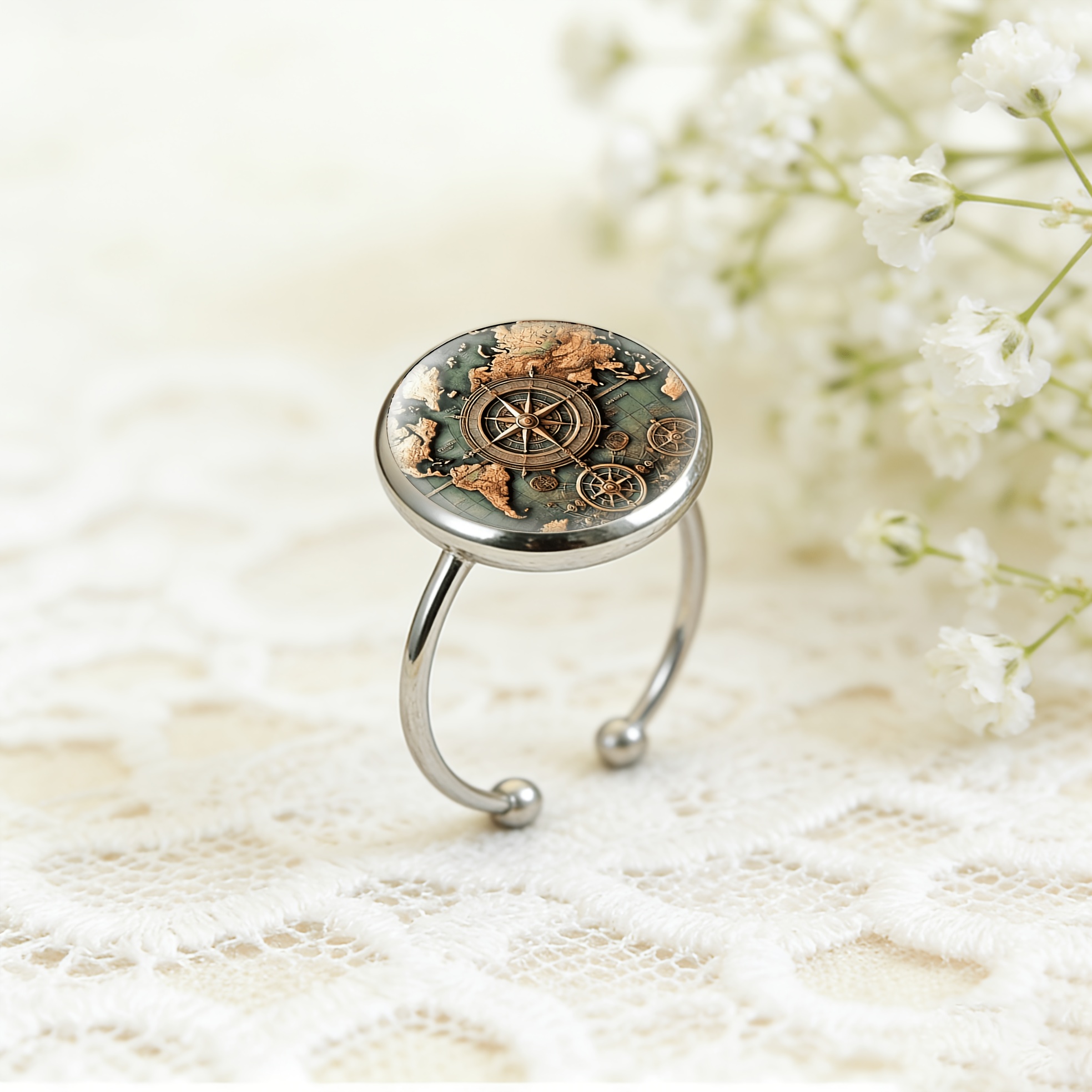 Women's Unique Colored Glass Inlaid Open Ring