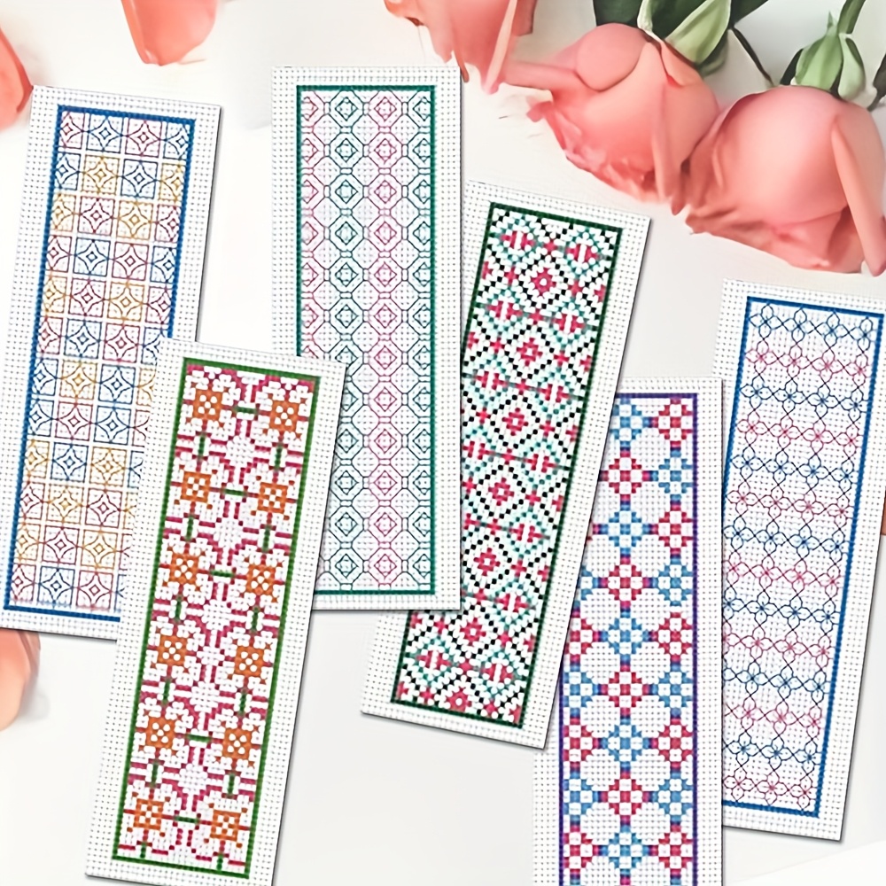 TEMU Kit de 6 marque-pages à broder au point de croix à soi- sur le thème de vintage - Fournitures d'artisanat d'art de couture de broderie au point