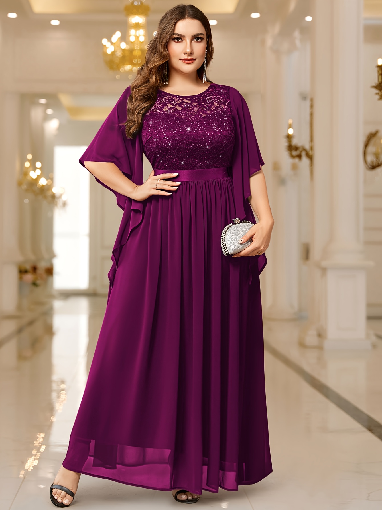 plus size lilac bridesmaid dresses Designer Off The Shoulder Dress, Women's, Size: 10, Purple available in plus sizes for comfort and style on your special day. Halter Sleeveless Chiffon Plus Size