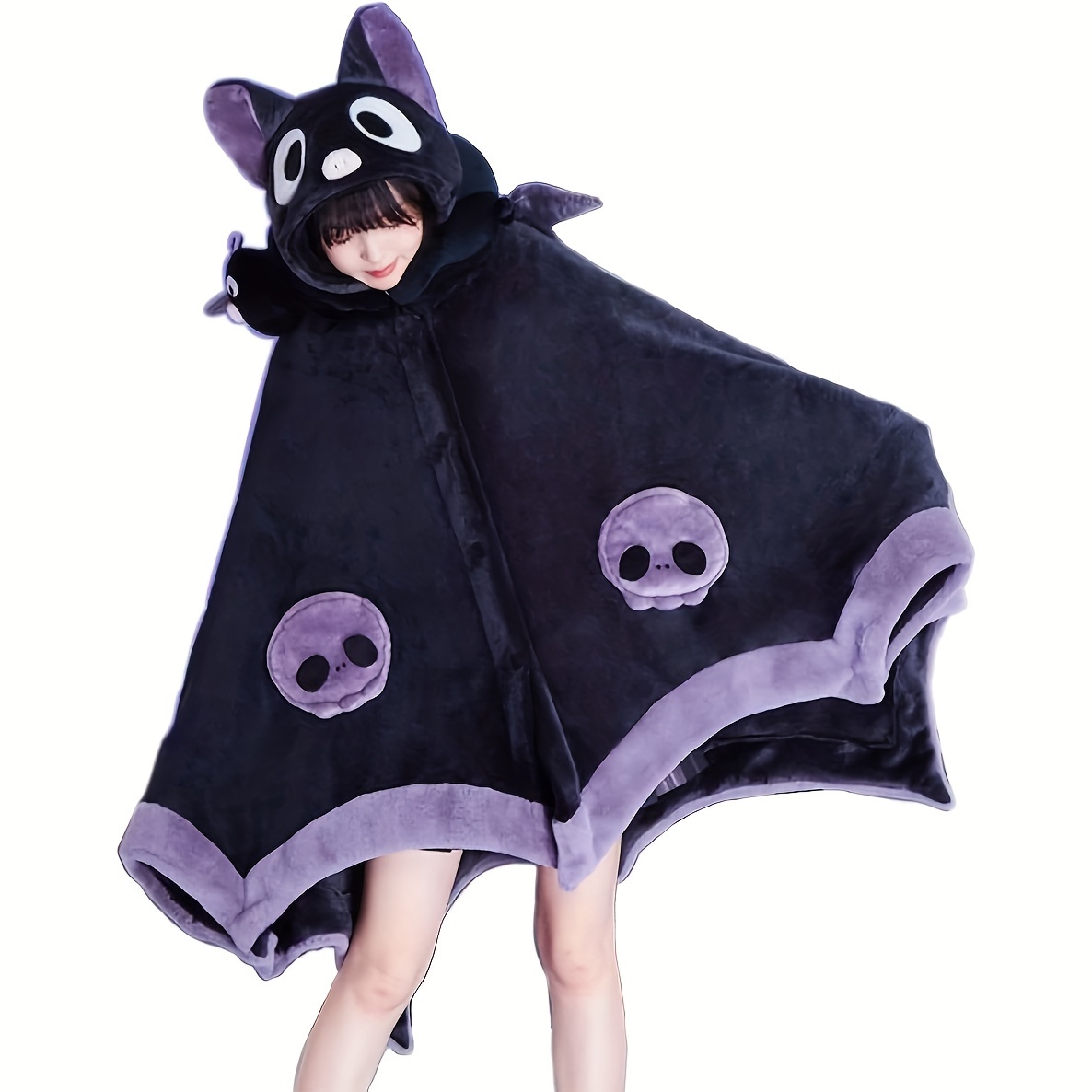 TEMU Cute Halloween Wearable Blanket Hoodie Free Size For Adults Devil Bat Hooded Blanket Oversized Soft Sherpa Hoodie Women Throw Cloak Wrap With Demon Wings