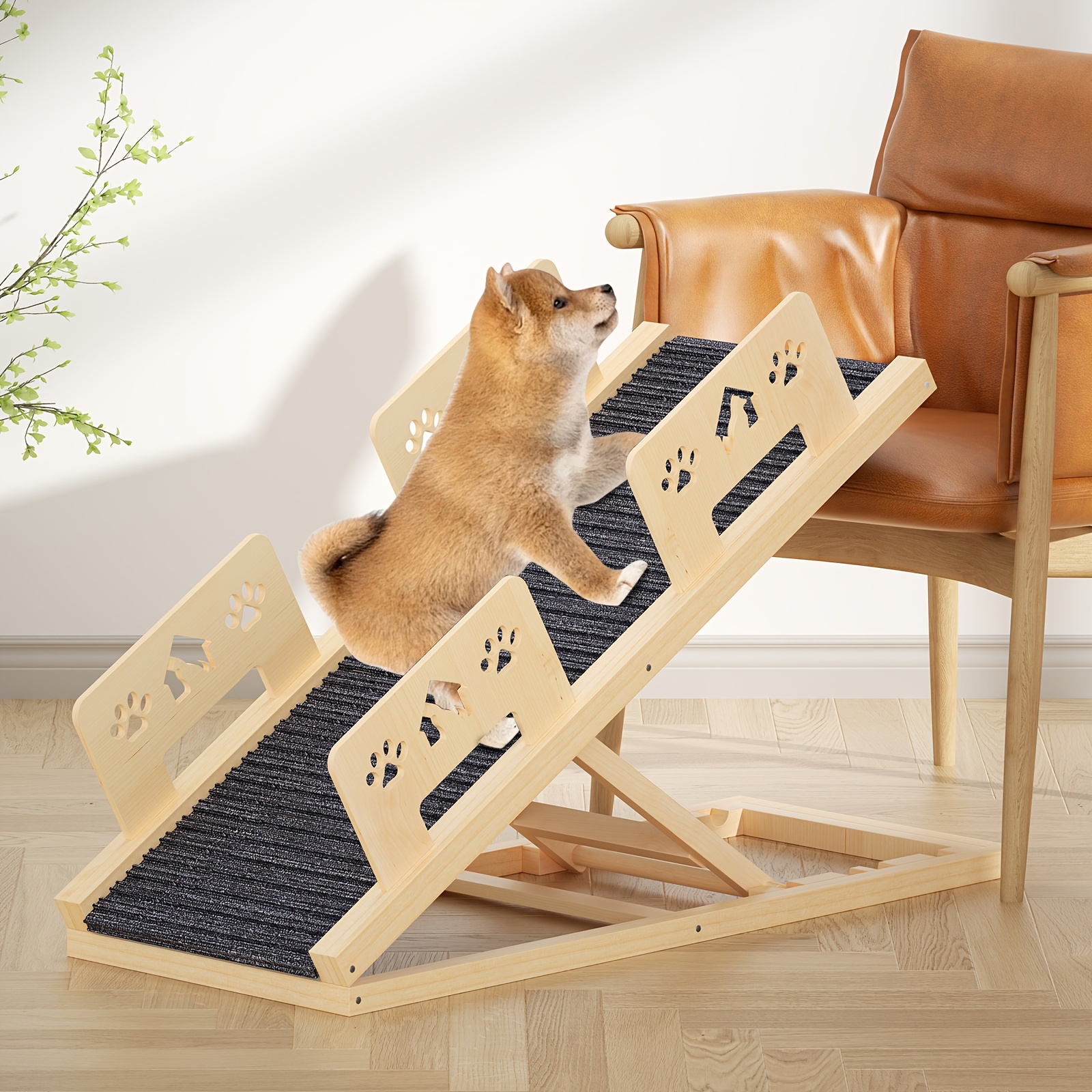 Dog Ramp, 100cm Long Dog Bed With Safety Rail, Adjustable Height, Portable Wooden Dog Ladder With Non-slip Ramp For Bed, Sofa, Car, Travel, Small