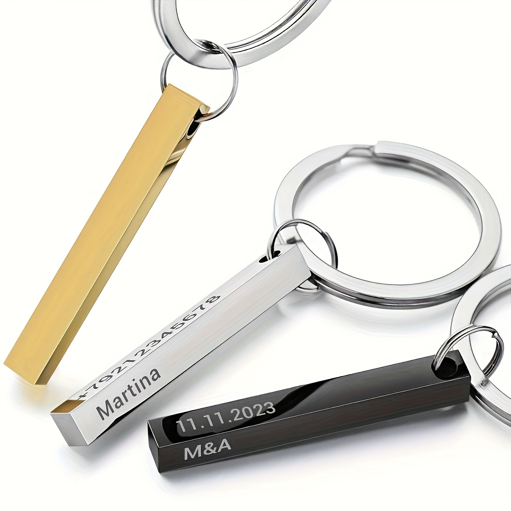 Customizable Stainless Steel Keychain with 4 Sided Engraving