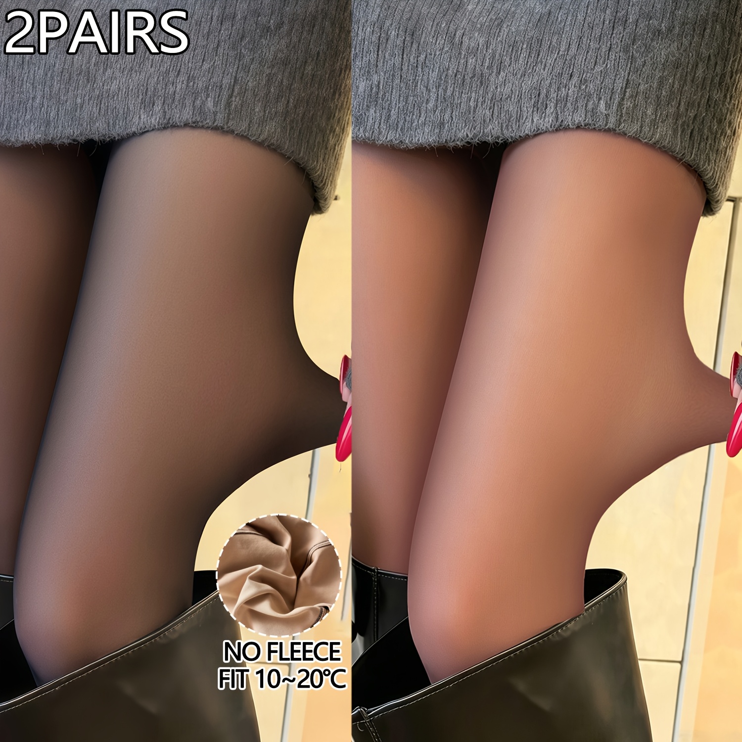TEMU [Combinazione ] 2 pezzi Calze e collant trasparenti carne da donna, 80G Spessi e per inverno, Abbigliamento da donna Capispalla Leggings ad