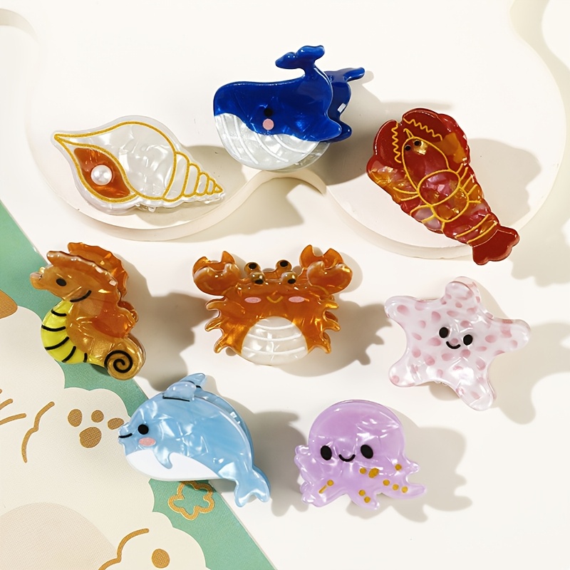 TEMU Lot de 8 pinces bec de canard d'été océaniques à motif d'animaux de dessin , pinces mignonnes pour frange latérale avec , , de mer, accessoires