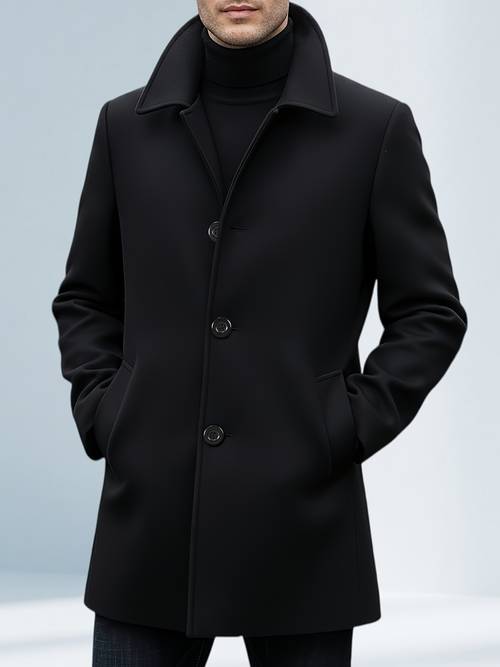 mens spring autumn solid color fashionable casual blend trench coat european and american trendy length tweed overcoat single breasted lapel collar high end elegant design simple and versatile comfortable and durable fabric