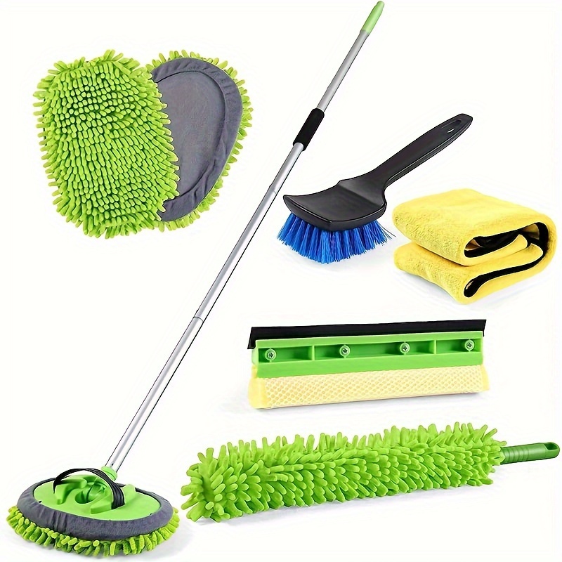 

62'' Car Wash Brush With Long Handle Chenille Microfiber Car Wash Mop Mitt Wheel Brush Car Cleaning Kit Windshield Window Squeegee Microfiber Car Duster Dry Towels For Cars Rv Truck Boat 10pcs