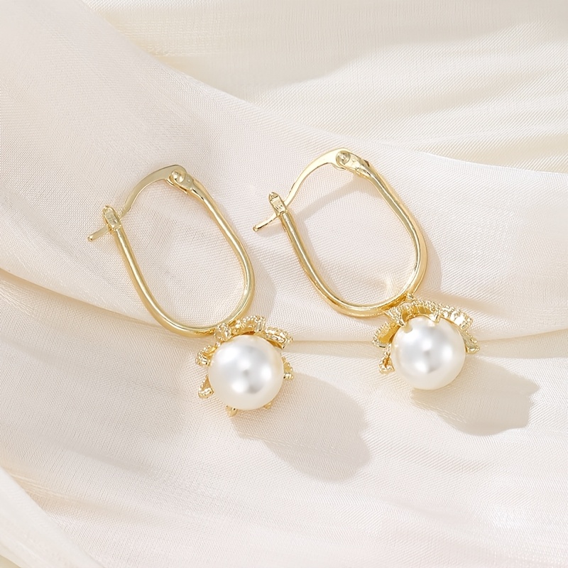 TEMU Women's Plated French Style Geometric Flower Earrings - Elegant Suitable For Wedding, Daily Wear & Gift Jewelry, Versatile Ear Additions With