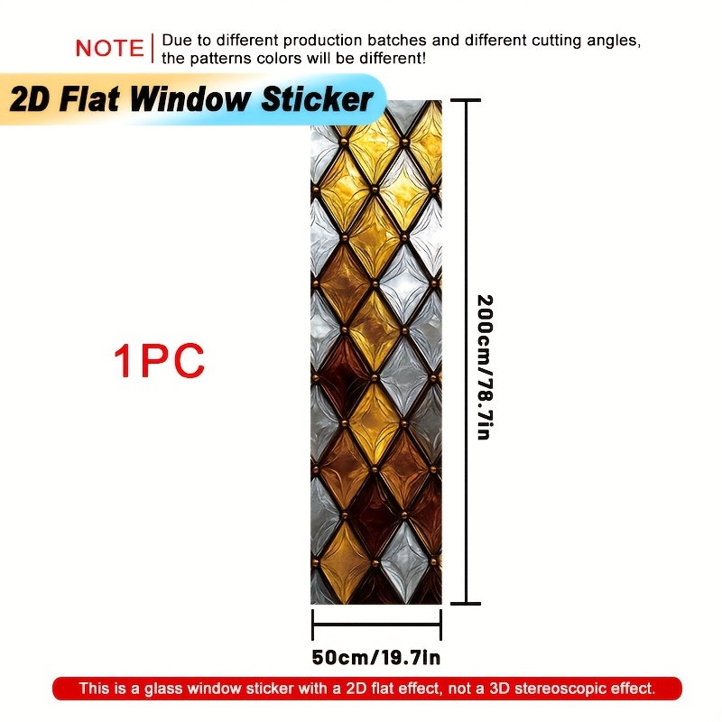 TEMU 2D Plat - 2D Plat - 1 stuks plat 2D raamsticker met een gouden en zilveren diamantpatroontextuur, afmeting 50×200 cm. Gebruikt statische