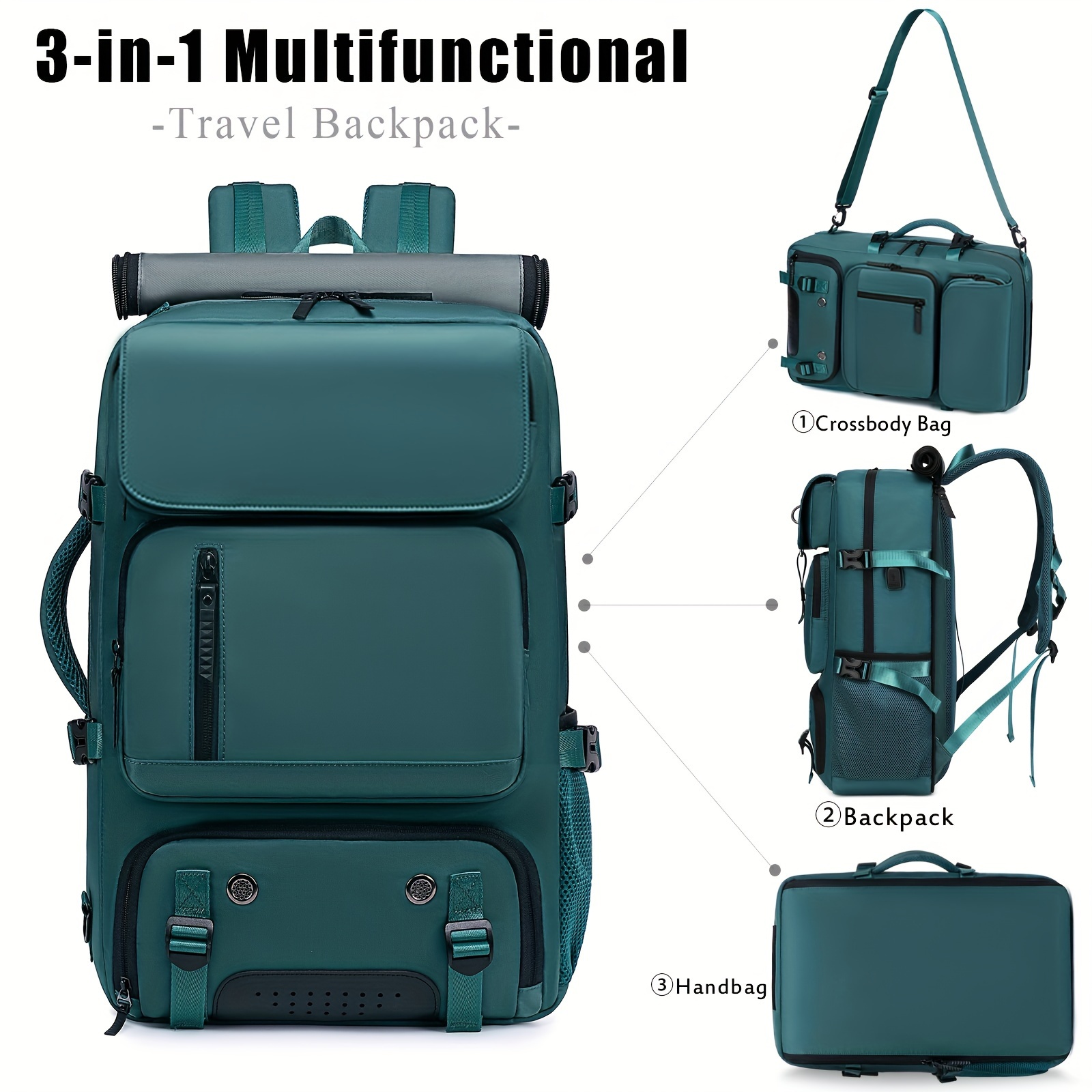 1pc Bolso de Viaje para Hombres, Bolso de Gran Capacidad para Senderismo, Bolso Multifuncional para Negocios y Computadora, Bolso Impermeable con Bolso para Tenis