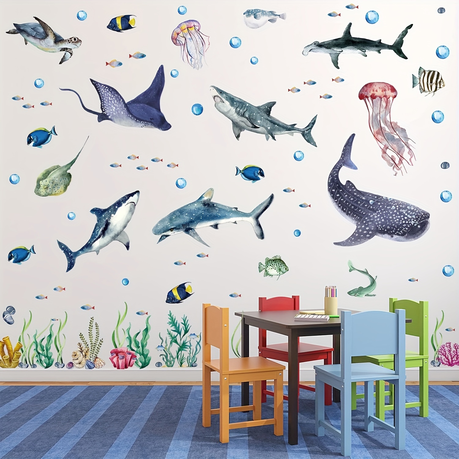 

3pcs Wall Decals - Whale, Dolphin & Turtle Motifs For Youngsters's Rooms - Simple Application, Matte Finish, Pvc Fabric