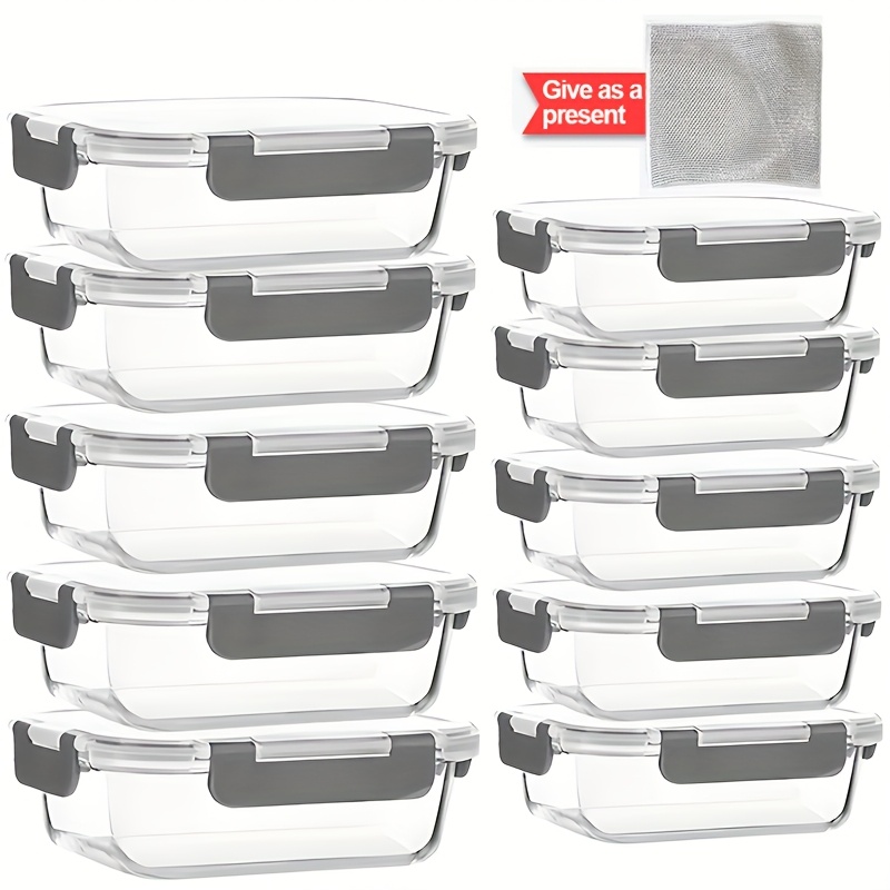 TEMU Set Of 10 Glass Containers With Lids For Storage, Ideal For Meal Preparation And Pantry Organization. Lunch Containers Are Leak-proof And