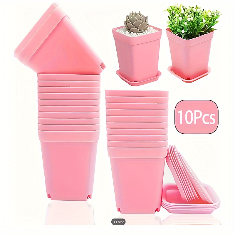 TEMU 10pcs, Thickened Plastic Flower Pots, Succulent Square Small Flower Pots, Candy-colored Nursery Pots