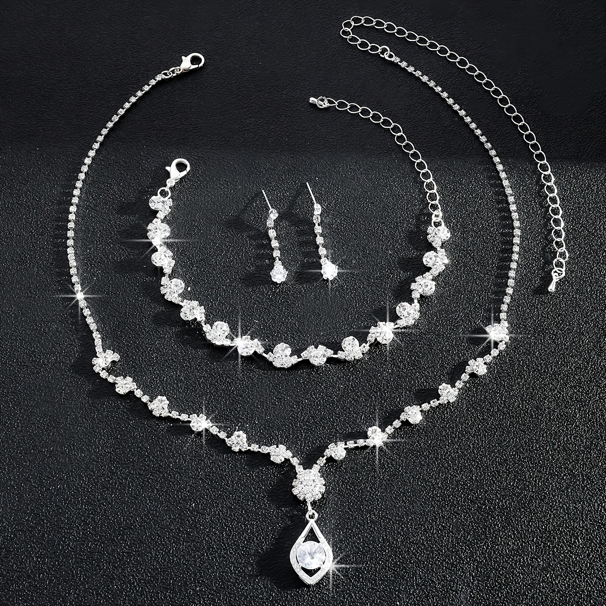 Rhinestone Floral Jewelry Set for Weddings & Events