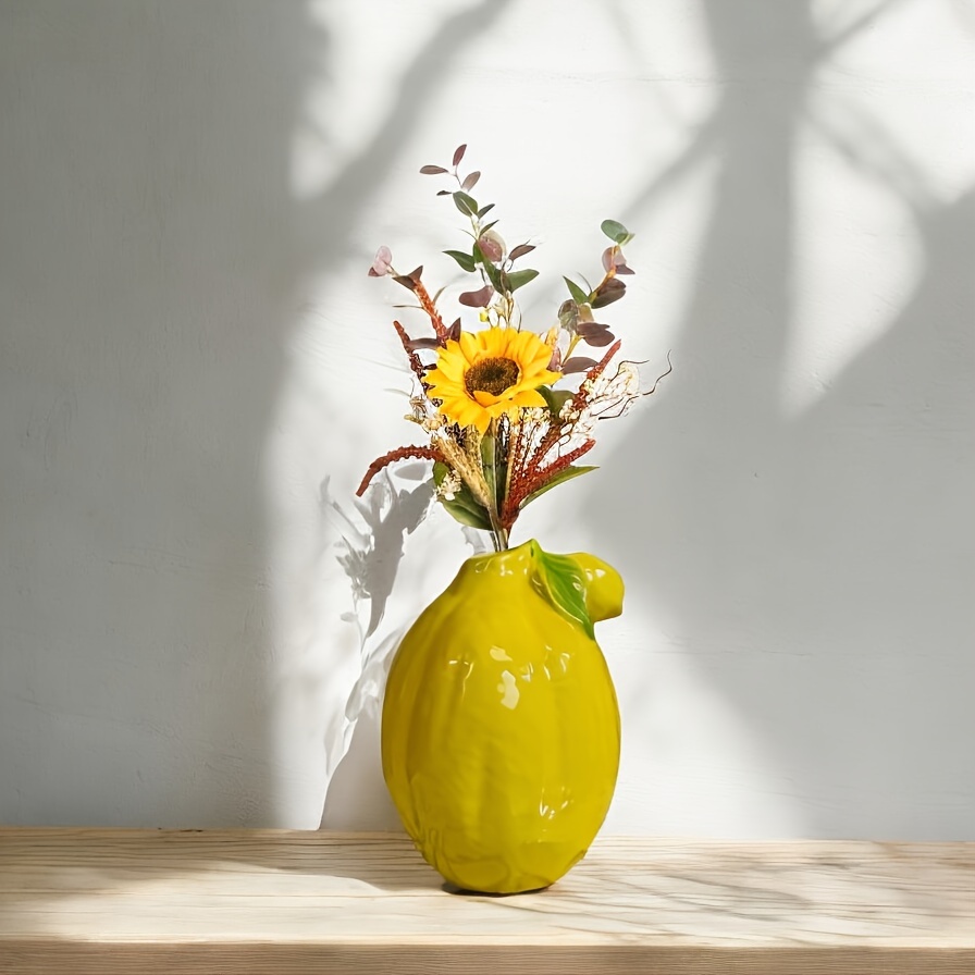 

Njcharms Ceramic Fruit Vase - Round Lemon Shaped Decorative Vase For Kitchen, Bookshelf, Coffee Table - Farmhouse Style, No Electricity/battery Needed - Unique Aesthetic Centerpiece