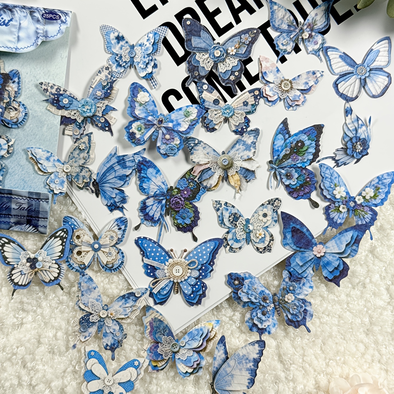 TEMU Lot de 25 autocollants rigides sur le thème des papillons vintage pour la décoration DIY d'albums photo, de journaux et de carnets