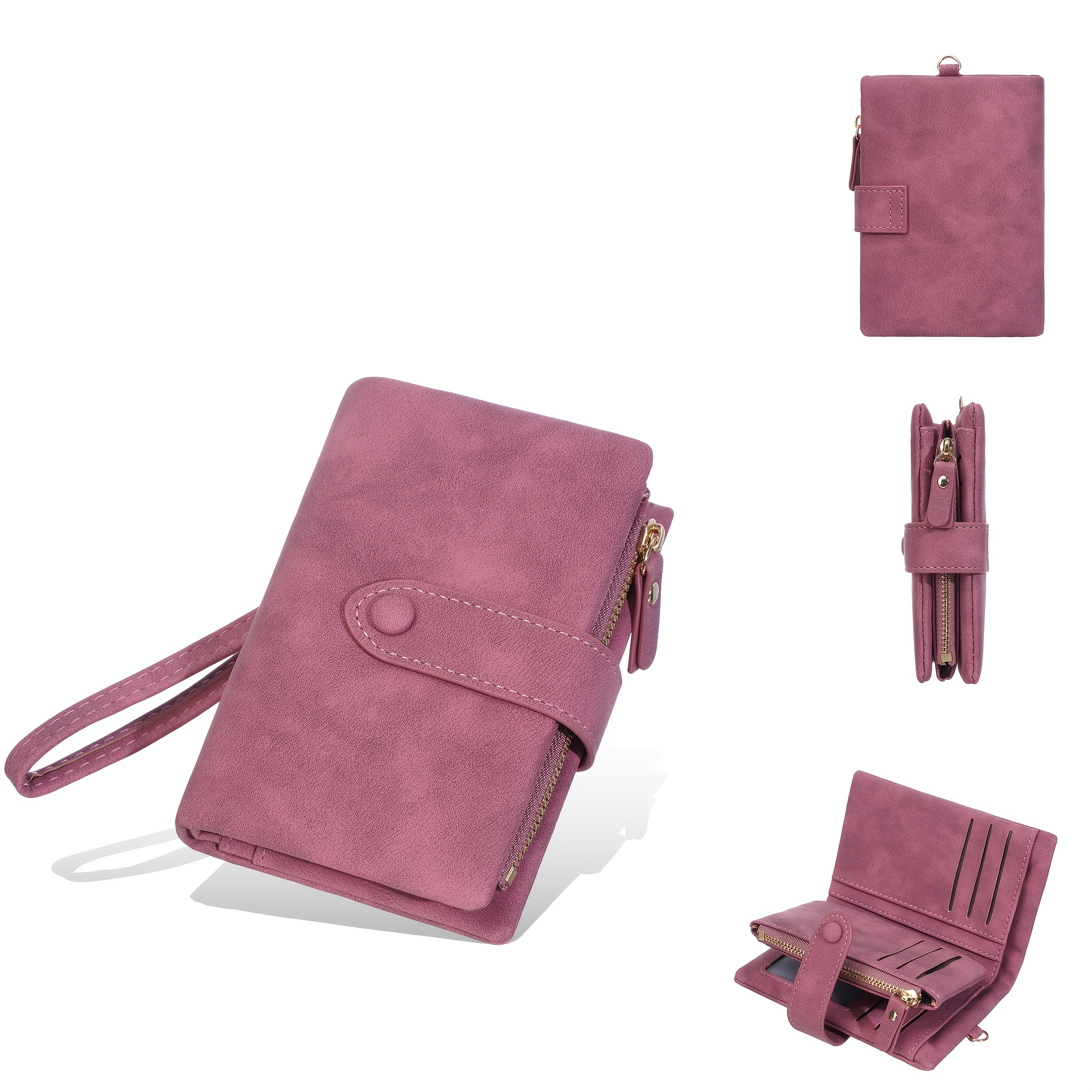 TEMU 1pc - Baellerry Women's Short Wallet, Matte Wristband Style, Multi-card Slots, Zipper Coin Pocket And Snap Button, Large Capacity Design, Travel