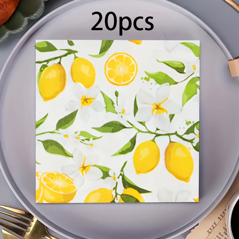 E-shop 20 Stück/40 Stück/60 Stück/100 Stück, Zitronen--Servietten, 6,5x6,5 Zoll Gelbe -Themen Dekorative Handtücher, Papier-Servietten für Küche,