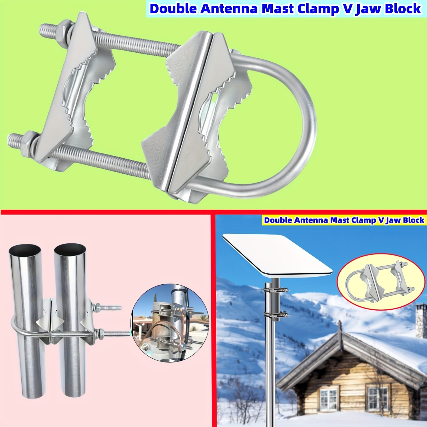 

Heavy-duty Stainless Steel V-jaw Mast Clamp Set With U Bolts - Rustproof Mounting Bracket Kit For Starlink, Tv, Cb, Flag Poles & More - Ideal For Deck Railings, Fences