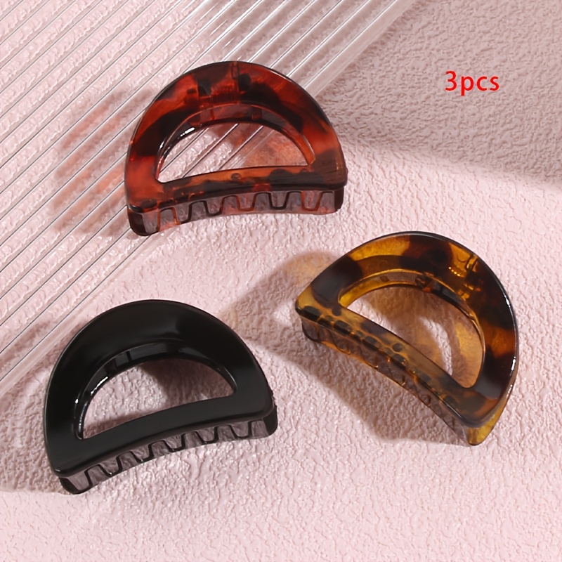 TEMU Lot de 3 pinces à cheveux semi-circulaires attrape-cheveux à imprimé léopard simple et élégant pour femme, pince requin pour coiffure