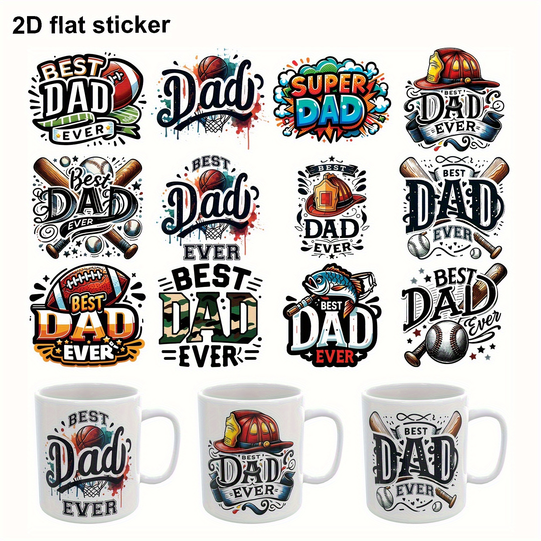 TEMU 12pcs 2d Flat Stickers For Dad, Vinyl Stickers Suitable For Decorating Motorcycles, Trucks, Suvs, Stationery, Notebooks, Laptops, Phones, Water