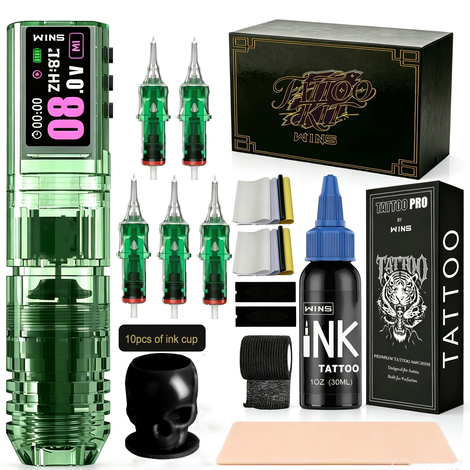Image of Wireless Machine Kit 1600mah Rechargeable Cordless Device Long , Tattoo Machine Pen Set With Tattoo Needles, Tattoo Kit For Beginners And Pro Artists