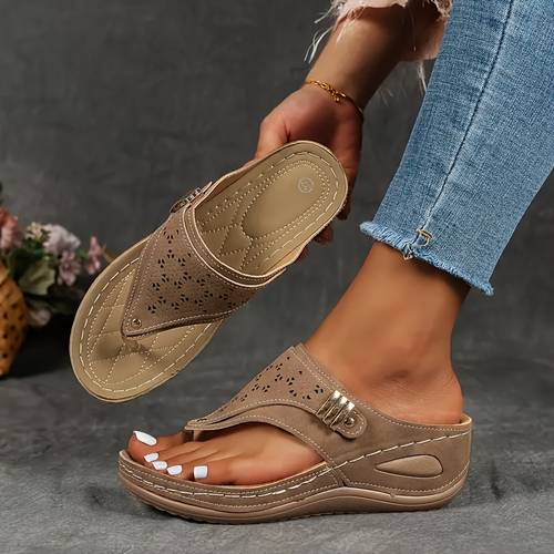 retro minimalist womens flip flops soft synthetic cover thick anti slip sole breathable toe hole design lightweight summer sandals for casual wear strappy sandals