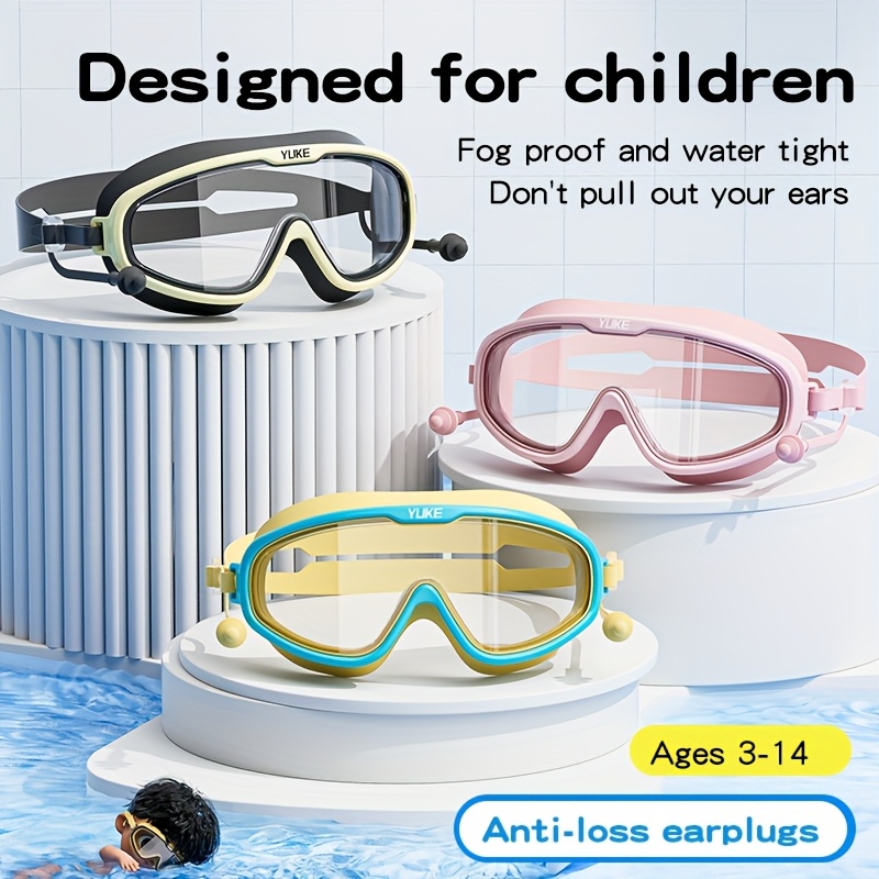 lunettes de natation pour enfants garçons et filles, lunettes de natation hd étanches -buée à   monture avec bouchons doreilles, équipement de natation pour jeux aquatiques et vacances  
