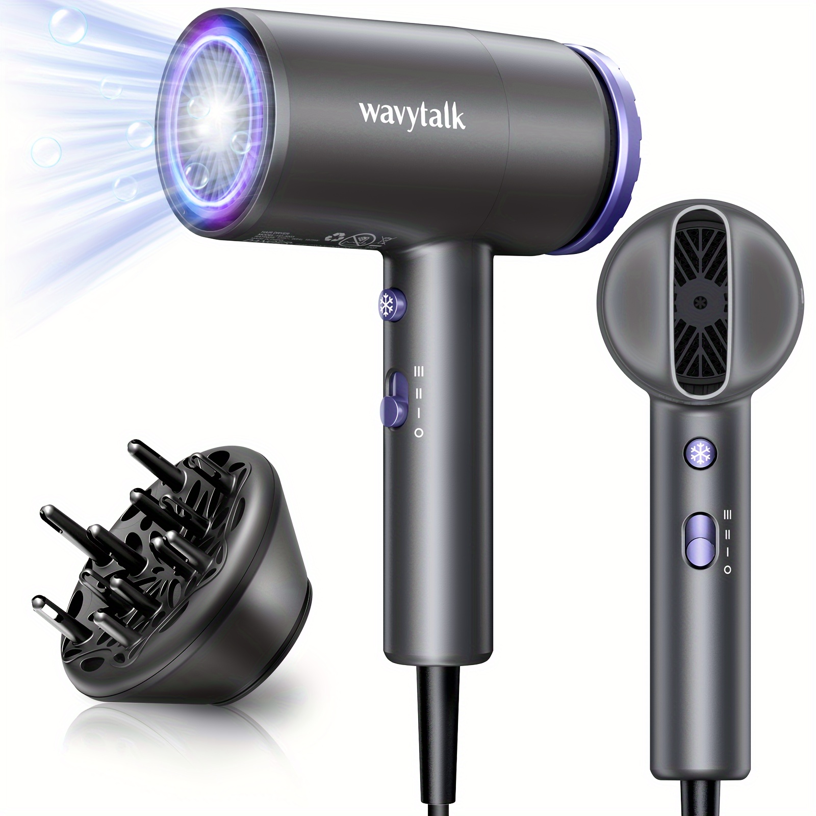 

Wavytalk Hair Dryer With Diffuser 1875w Ionic Blow Dryer For Fast Drying With Concentrator Lightweight, Purple