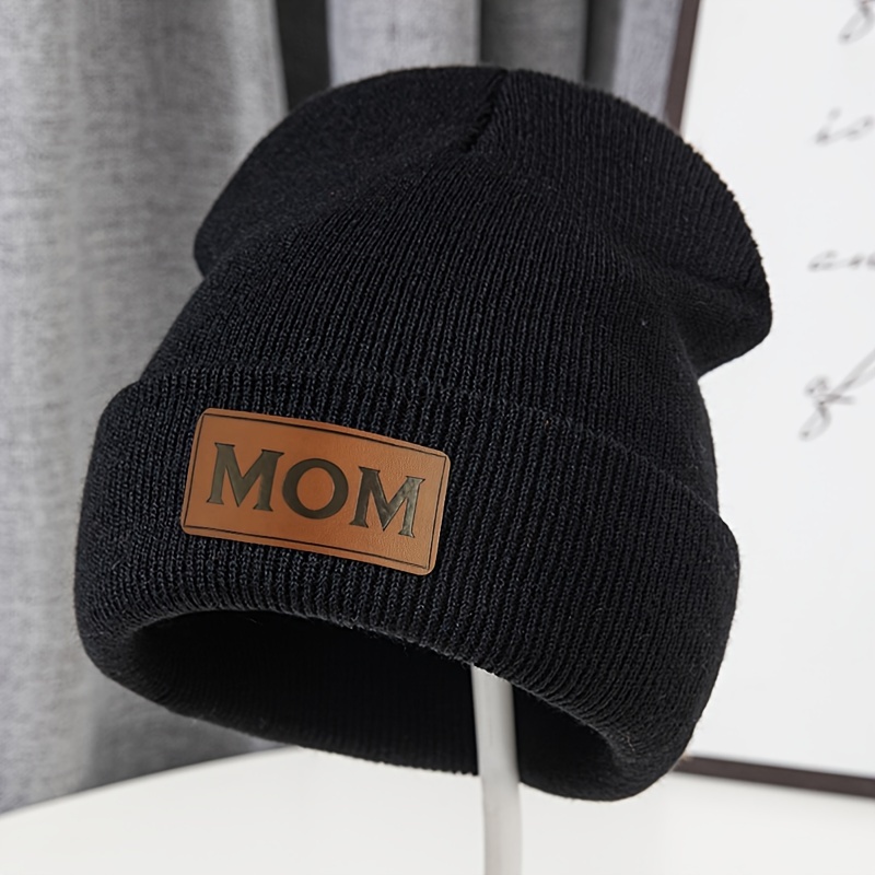 

Dual-layer Women's Beanie Hat - Soft Knit Hat With Mom Patch, Stretch Fit Cold Hat