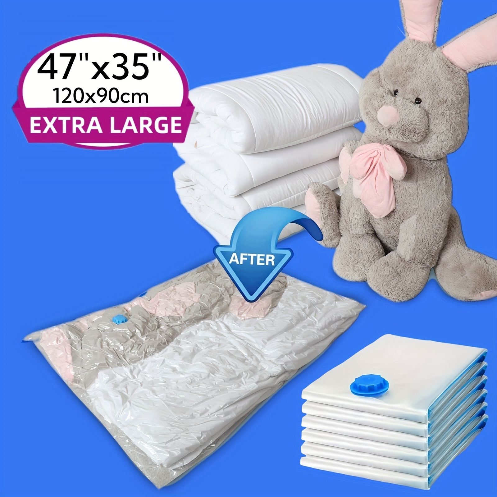 

4/6pcs Xxl Jumbo, 47in X35in Vacuum Storage Space Saving Bag Extra Large, Suitable For Blankets, Bedding, Quilts And Huge Plush Toys, Pump Not Included