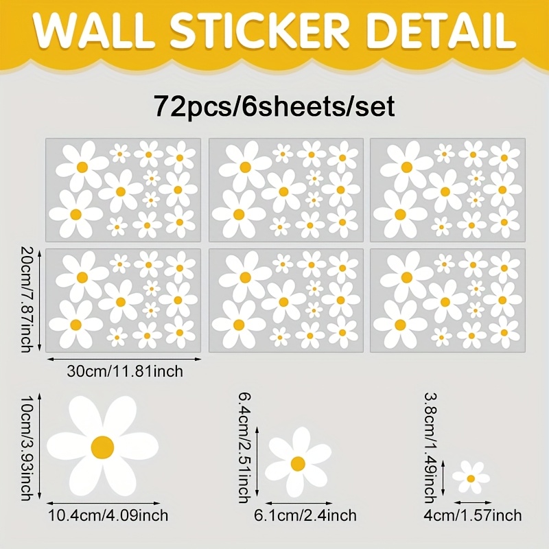 72 Small Flowers Living Room Wall Decor Stickers Pvc Self-adhesive, Plant Floral Daisy Window Decals Suitable For Living Rooms, Bedrooms, Bathrooms, Etc