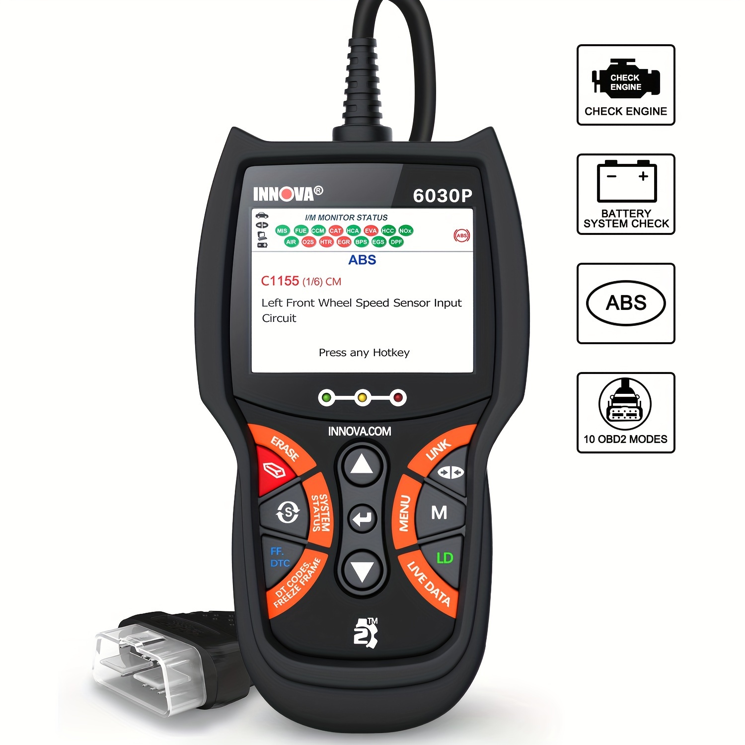 

Innova 6030p Obd2 Scanner Diagnostic Tool -read/erase Abs Codes-check Engine Light-car Scanner Live Data With Battery & Alternator Test-code Severity Levels-full Obdii Modes