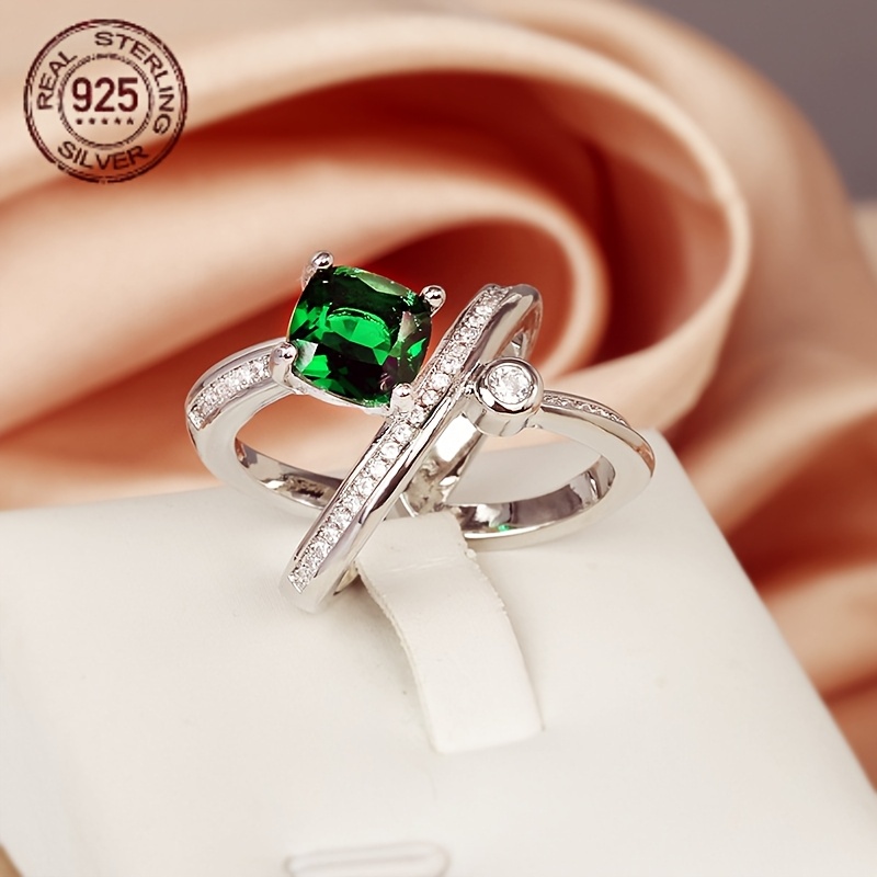 simple irregular green synthetic zirconia ring adjustable Temu