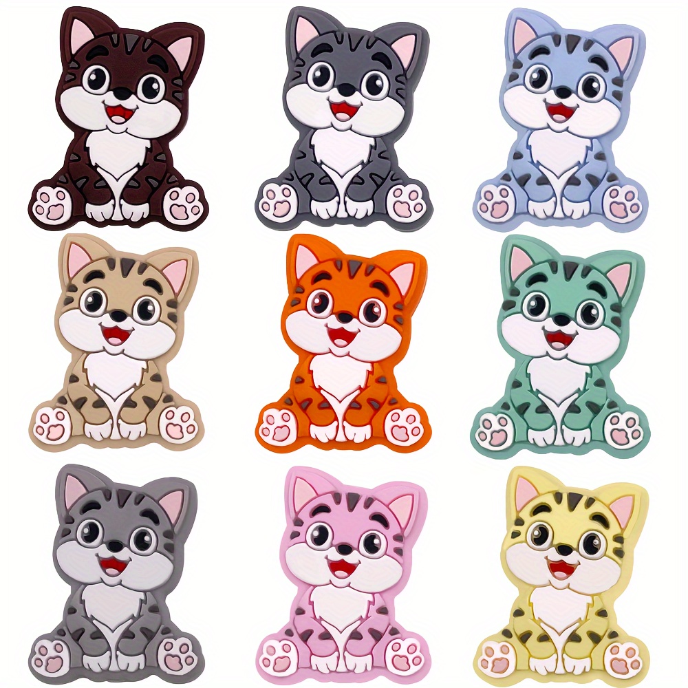 

9 Pcs Cat Theme Silicone Beads, Cute Animal Silicone Beads 9 Colors Silicone Silicone Beads For Pen Keychain Jewelry Making Craft