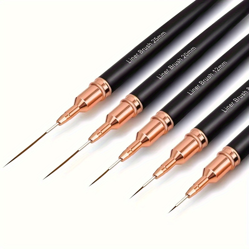 

5pcs Professional Nail Art Liner Brush Set - Precision Detailing & Drawing Pens For Floral Designs, Uv Gel Polish Application - Manicure Tools In Sizes 4/8/12/20/25mm