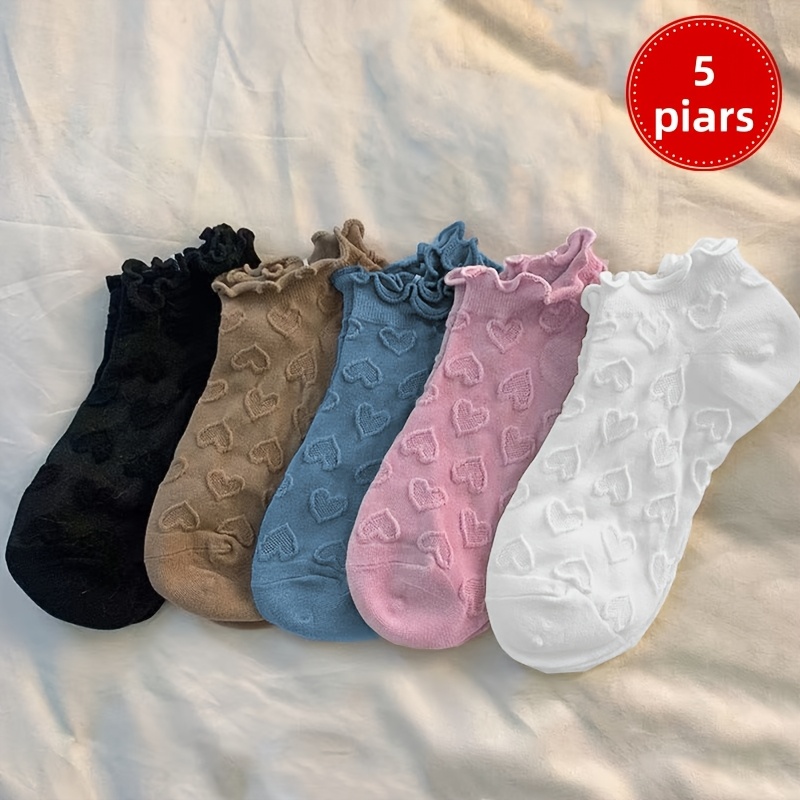 E-shop 5/10 Paar Spitzensocken mit Herz-Ausschnitt für Damen, Frühling/Sommer Kurzsocken, leicht , niedliche Vintage-Spitzen-Socken im Lolita-Stil