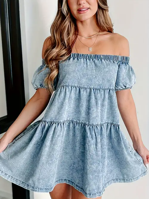 denim off shoulder dress - denim off shoulder dress -
