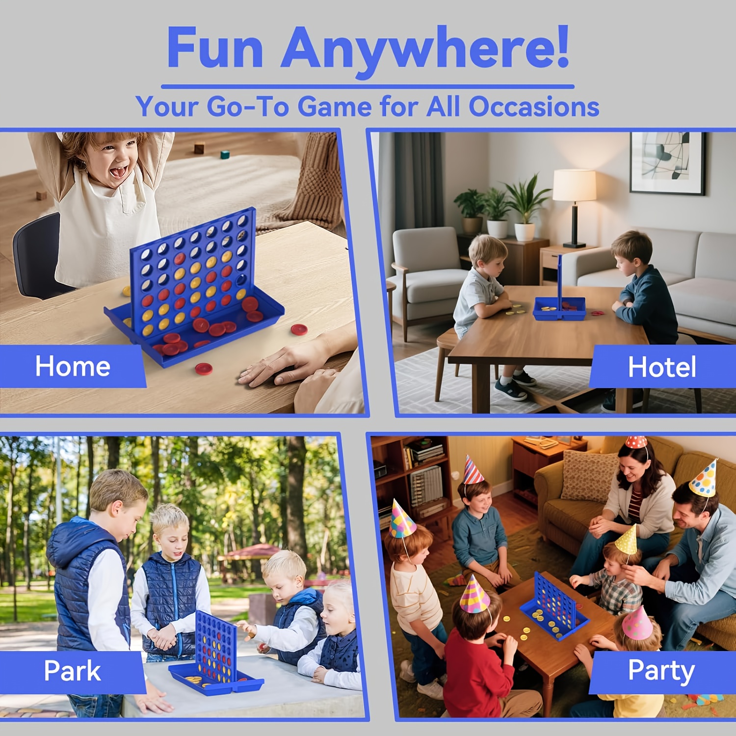 Large 4-in-1 Connect & Win! Portable 2-Player Board Game - Strategy Game for Kids, Travel-Friendly with Colorful Pawns & Dice, Perfect Gift for Birthdays & Parties, Party Game, Playful Packaging, Durable Plastic