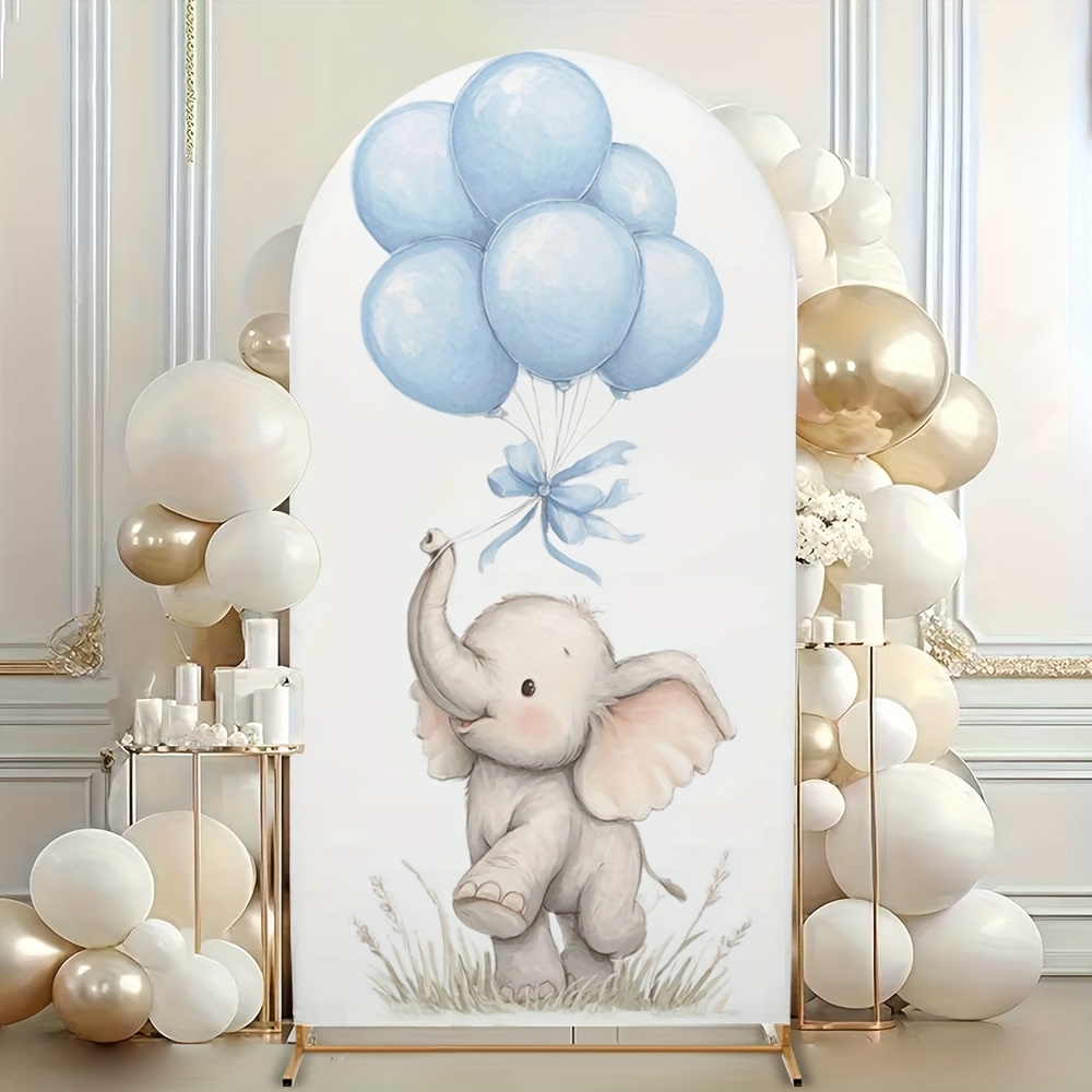 TEMU 2d Flat, 1pc Banner - - A, Lightweight And Portable, Featuring An Arched Backdrop Design With Watercolor Digital Prints Of Blue Balloons And