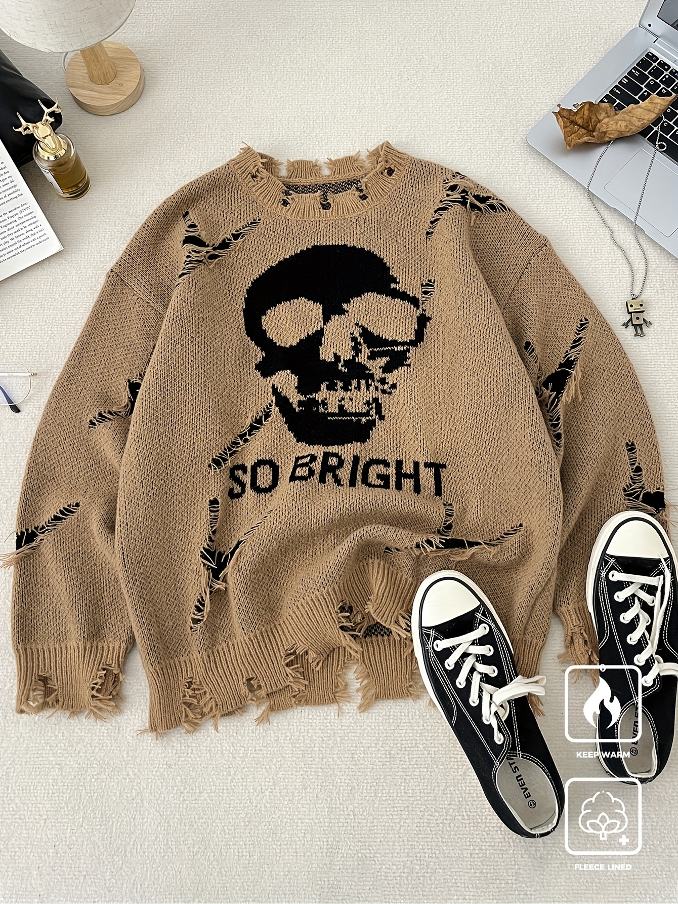 Herren Strickpullover Strickpullover Mit Totenkopf Neverless