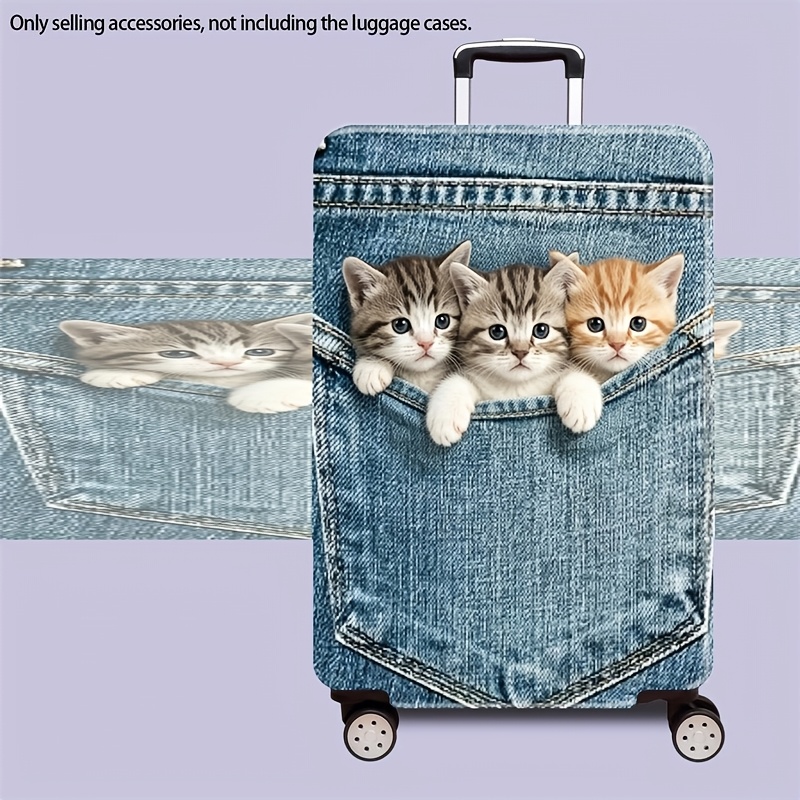 TEMU Suitable For Travel, Cute Kitten & Jeans Pocket Suitcase Cover - High-elasticity Scratch-resistant Protective Case For Luggage (45.72-81.28cm),