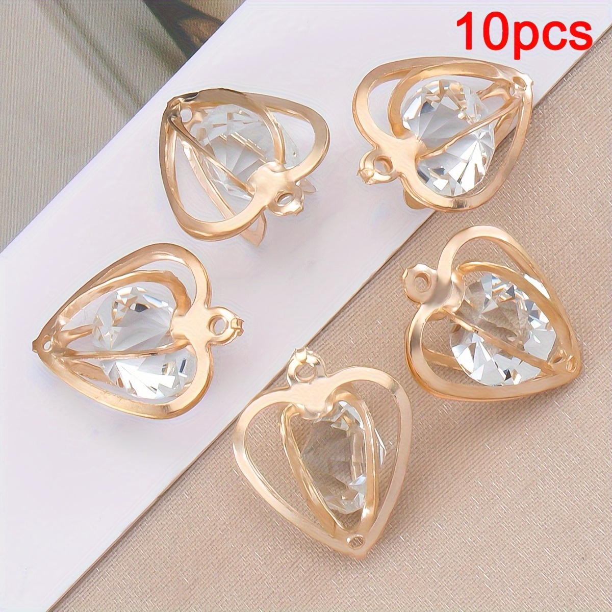 Image of 10pcs Alloy Kc Golden Color Rhinestone Inlid Hollow Star Heart Charms Pendants For Earrings Necklaces Jewelry Making Supplies