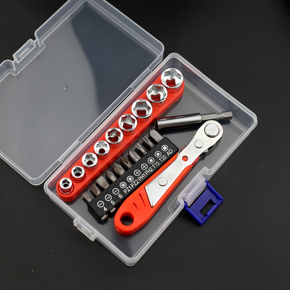 

21-piece Set With 36-tooth Ratchet Screwdriver, Precision Bit & Socket Set, L-shaped Wrench For Tight Spaces, Steel Construction, Red & Black - Assembly Required