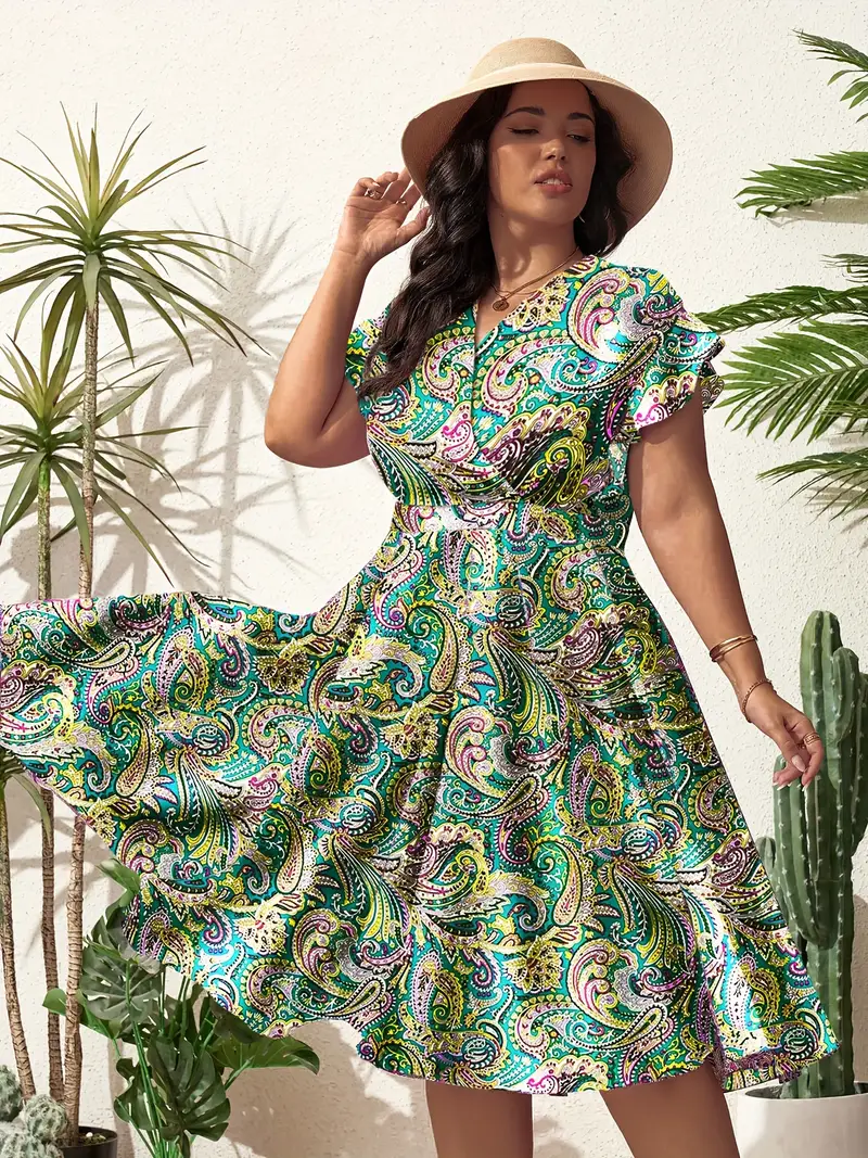 boho dresses ireland Women'S V-Neck Printed Mini Dress * Vacations, Beach * Festive Occasions, Romantic Elegant Attire, Bohemian Style, And Soft-* Dresses for Women