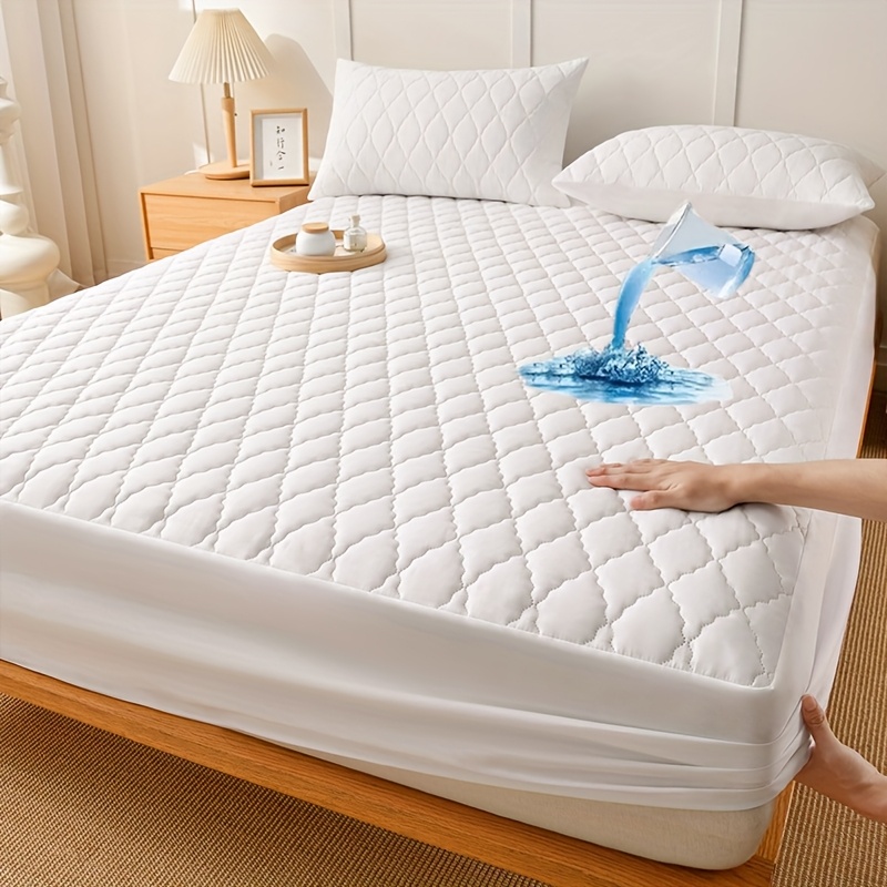 1 luxury ultra soft comfortable waterproof fitted sheet thickened mattress cover pillowcases not included quilted mattress protector layered fitted sheet solid color bedding all inclusive mattress cover ideal for bedroom   room