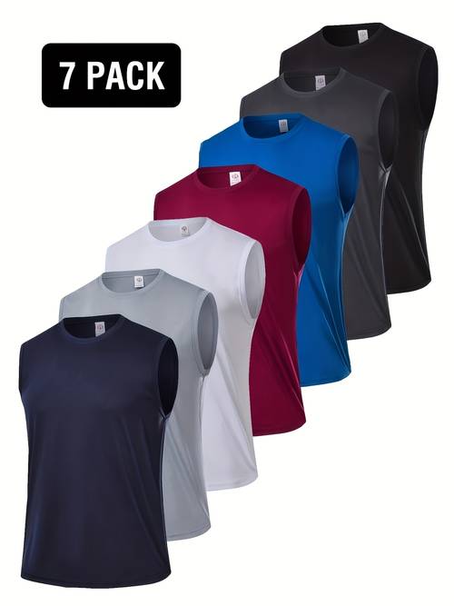 7pcs mens sleeveless tank tops lightweight quick dry breathable moisture wicking cooling shirts for gym running workout regular outdoor activewear workout shirts gym attire round neck tee