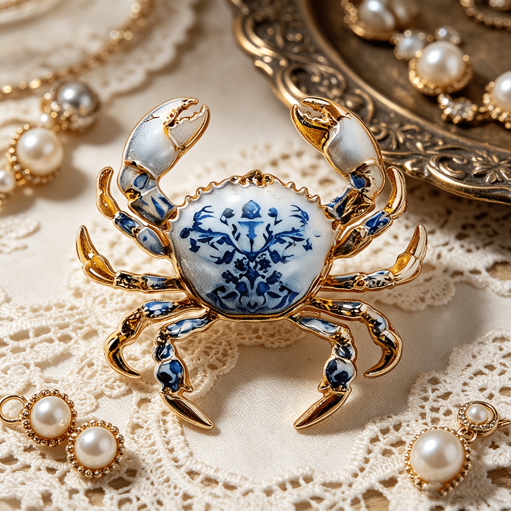 Image of Exquisite Crab Enamel Brooch, Patriotic Football 250th Anniversary Crab Pin, Suitable For Suit Coat Fashion Accessory