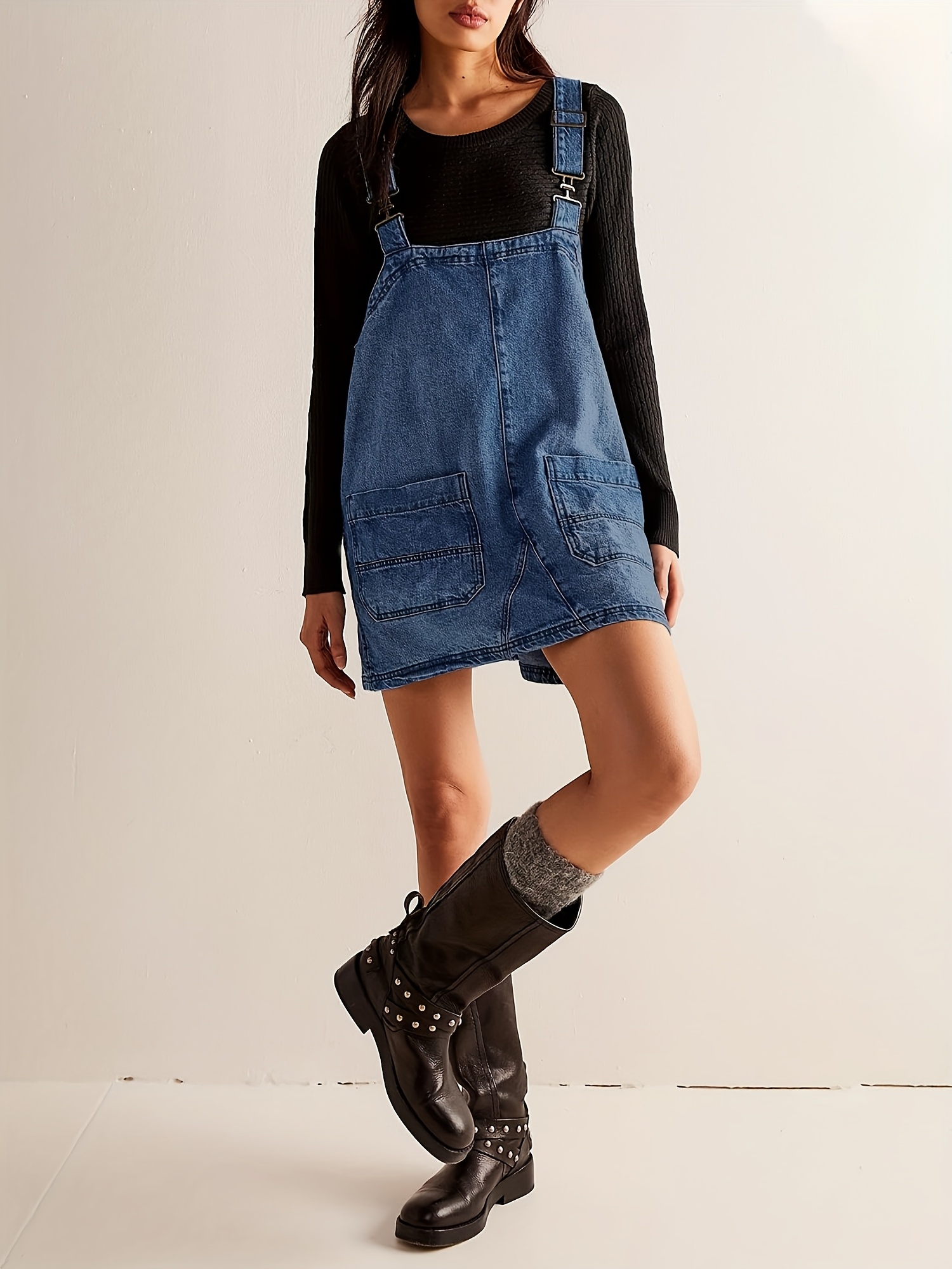Casual Overalls Ripped Hole Pants Adjustable Strap Jumpsuit Jeans