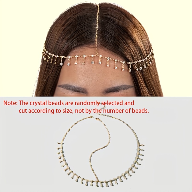 TEMU 1pc Of Fashionable And Simple Rhinestone-encrusted Chain Head Chain Headwear, Suitable As A Gift For Women At Prom Parties, Eid Celebrations, Or
